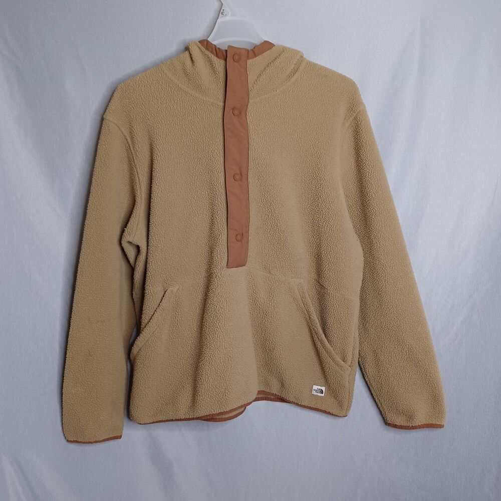 The North Face Hoodie Mens XL Light Tan Fleece Snap Front Hooded Kangaroo Pocket